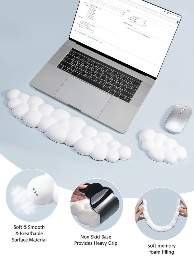 Hello Hi Cloud Keyboard Wrist Rest Set, PU Memory Foam Non-Slip Cloud Wrist Rest, Soft and Elastic, Ergonomic Keyboard Mouse Wrist Support for Typing Pain Relief, Home Office, Laptop and Computer Use - White - Image 2